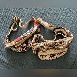2 Boho Fannypacks / Small Stitched Bags